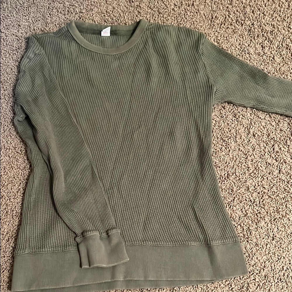 Olive Green Ribbed Long Sleeve Sweater